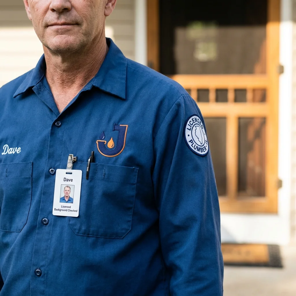 Licensed plumber showing ID badge in Terrebonne, OR