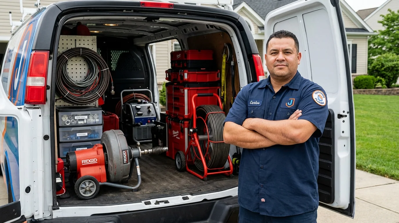 Professional drain cleaning equipment and Johns Plumbing LLC plumber in Terrebonne