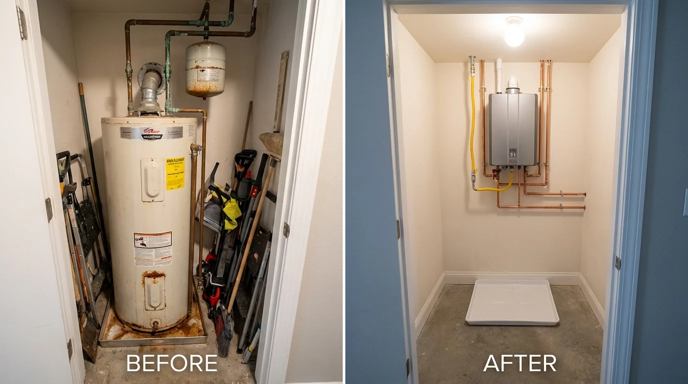 Tank water heater versus wall-mounted tankless unit comparison for Terrebonne, OR homeowners