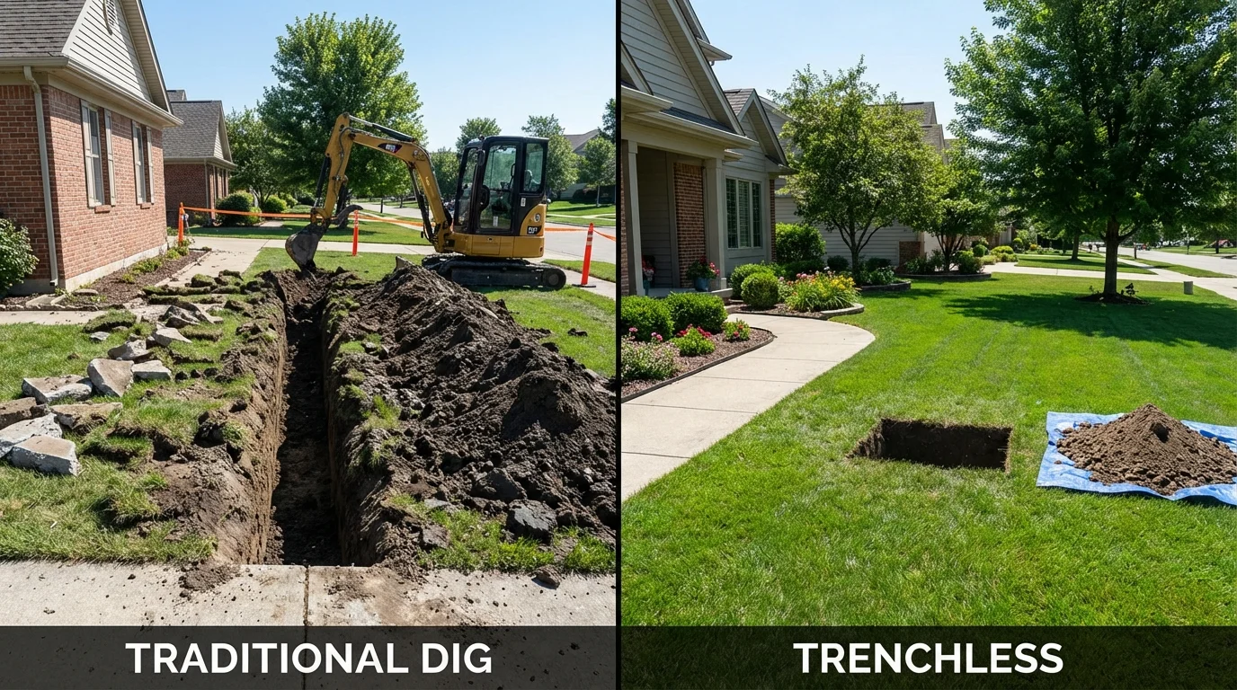 Trenchless sewer repair with minimal yard damage versus traditional excavation in Terrebonne, OR